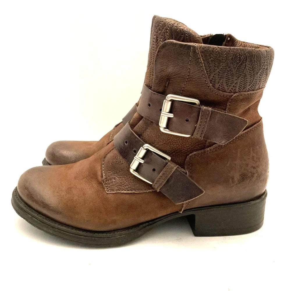 Miz Mooz Niles Boots Brown Leather Strap Buckles EU 38 Women's 7.5-8 Distressed - Picture 4 of 10